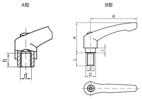 可調(diào)位緊定手柄HY8310.12-6結(jié)構(gòu)圖